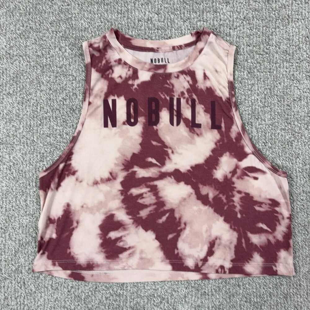 NOBULL Crop Top Womens Medium Pink Tie Dye Sleeveless Logo Athletic Gym Running